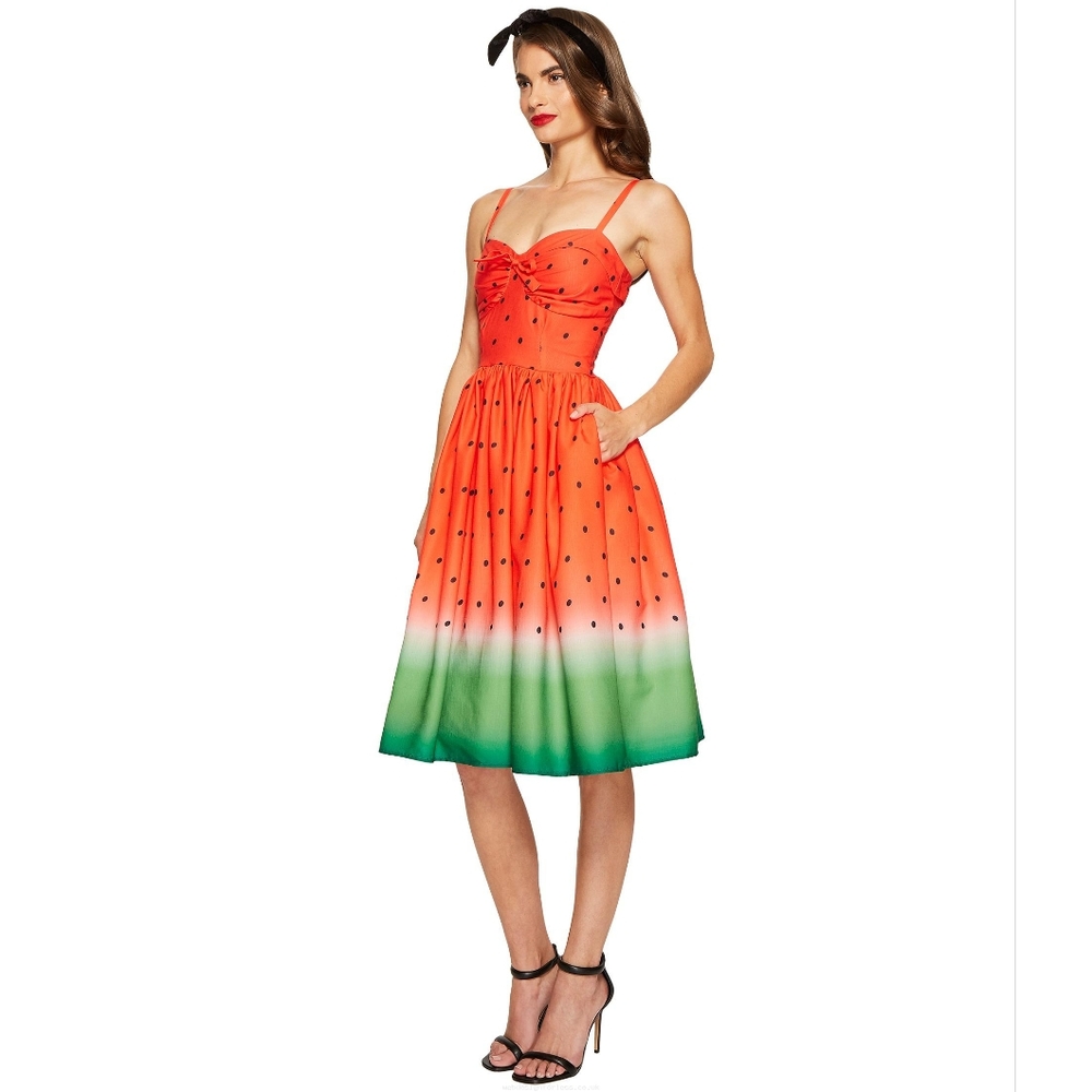 Unique Vintage Pink Green Fruity Watermelon '50s Retro Pinup Dress S